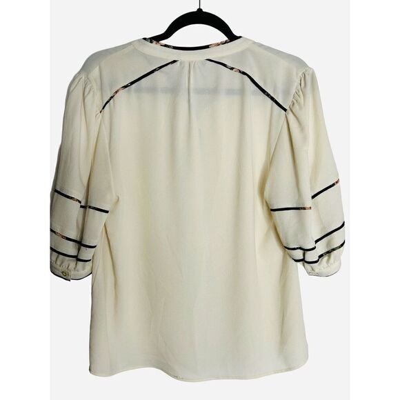 1. State Women’s Cream With Black Lining 1/2 Sleeve Button Up Blouse Sz L Top - Picture 2 of 6